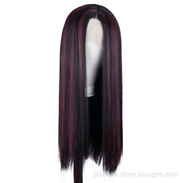FZY Wholesale Price Good Omens Cosplay  Burgundy color with highlights silk straight Synthetic hair Wigs with lace front  Vendor